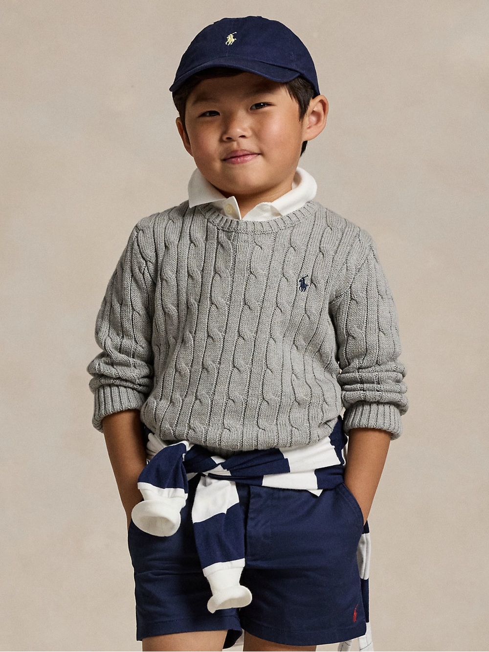 Boys 4T Ralph Lauren Gray Cable Knit Cotton Sweater – Excellent Condition